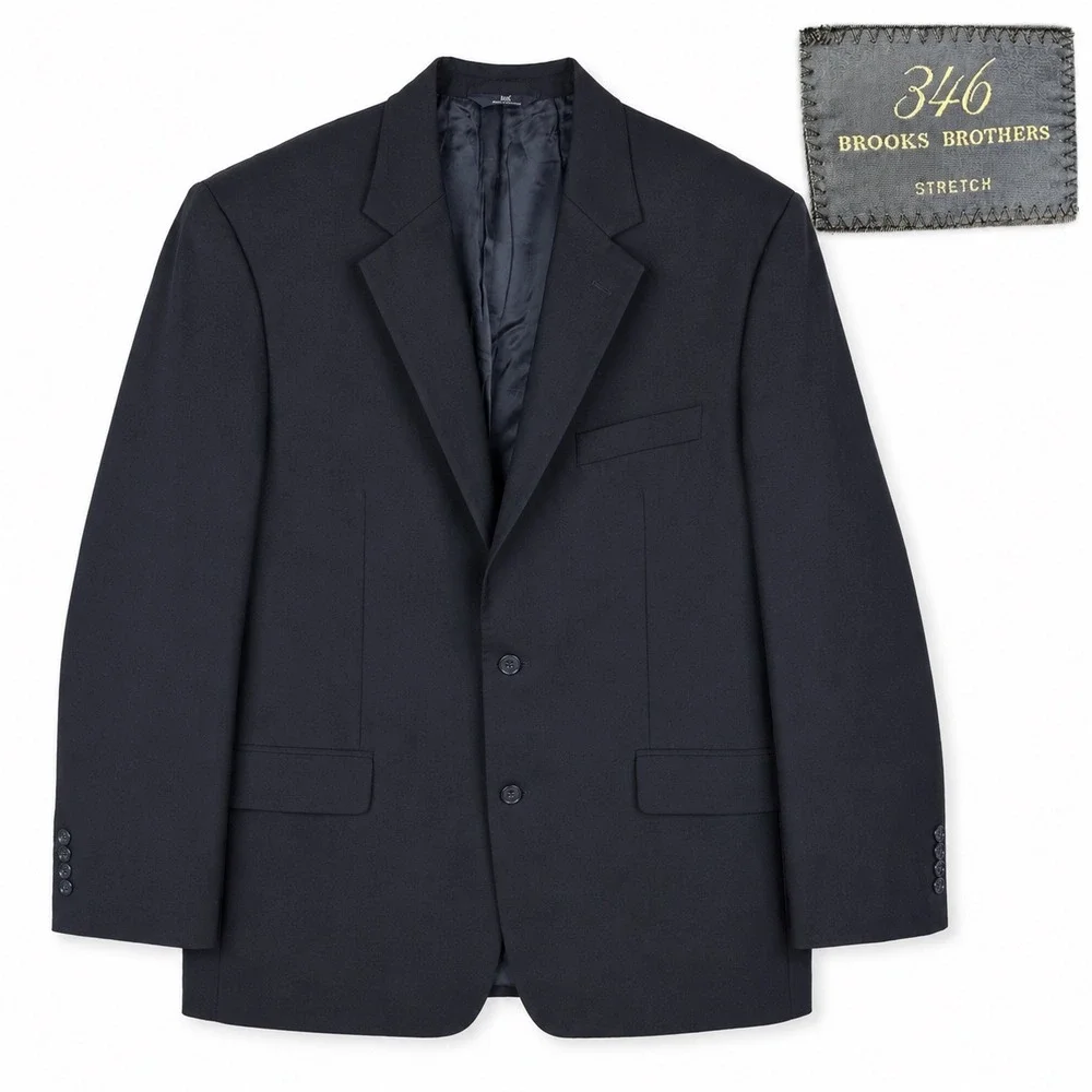 Brooks Brothers 346 Mens 44L Navy Blue Wool Stretch Blazer Sport Coat 2-Button